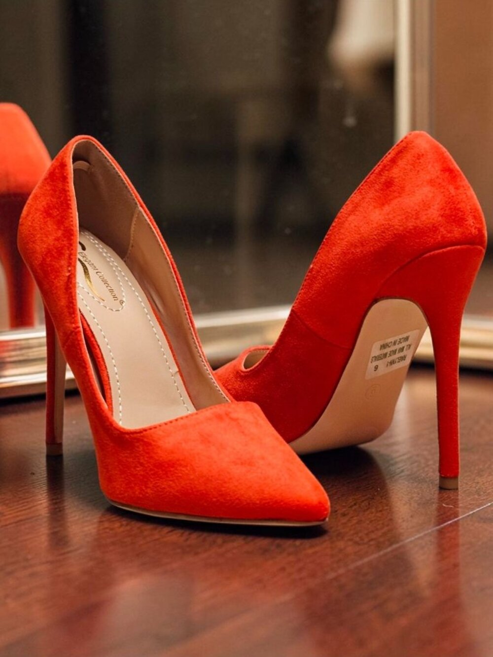 Orange Faux Suede Pointed-Toe Stiletto Heels Womens